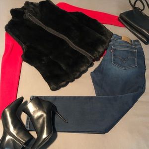 Black Liz Claiborne Faux Fur Vest - Size 8P